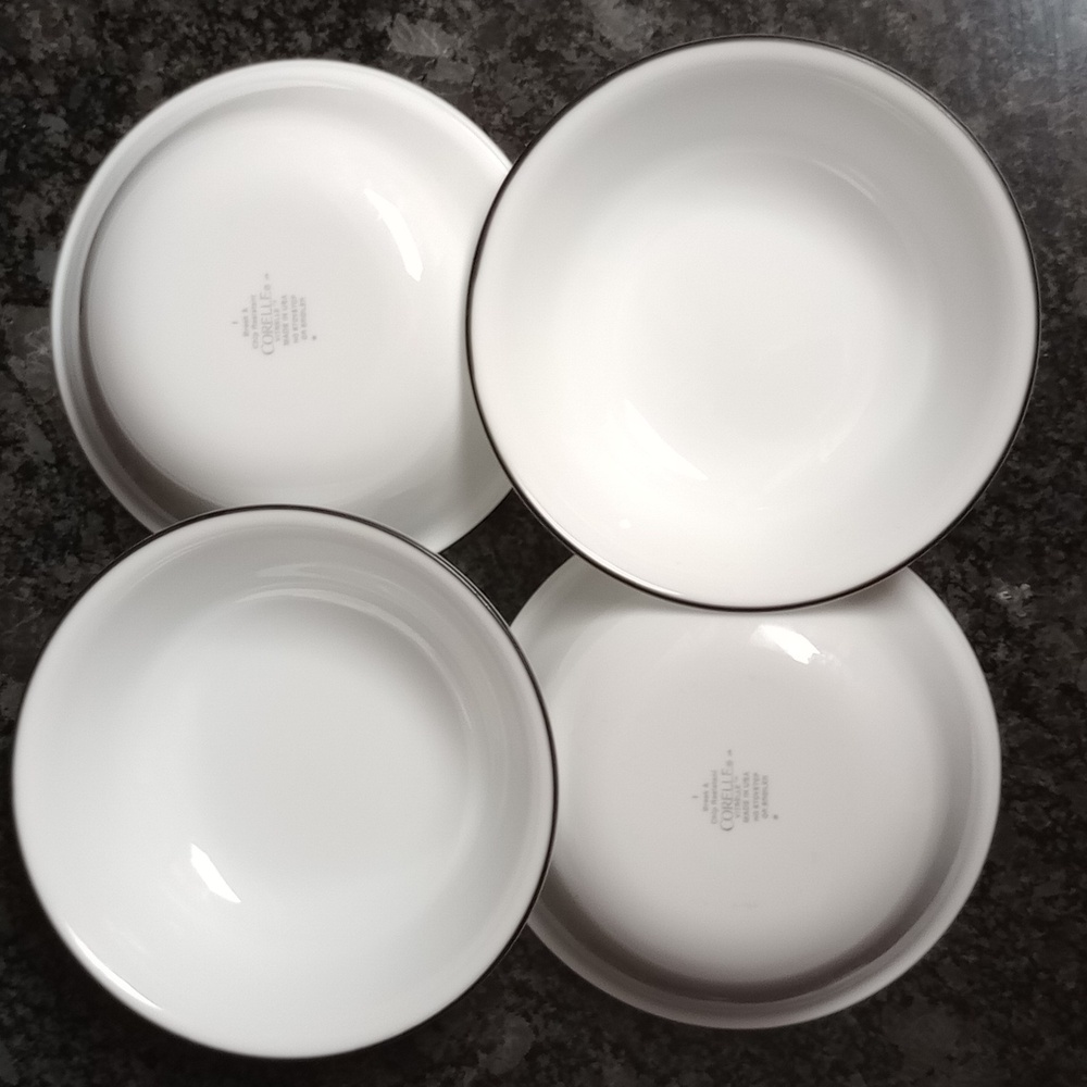 4 Corelle Cereal Bowls w/black rim for Brasserie, Cusco, Paloma or Inked Poppy